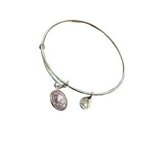 Alex and Ani June Pink Topaz Birthstone Crystal Silver Bangle with Charms